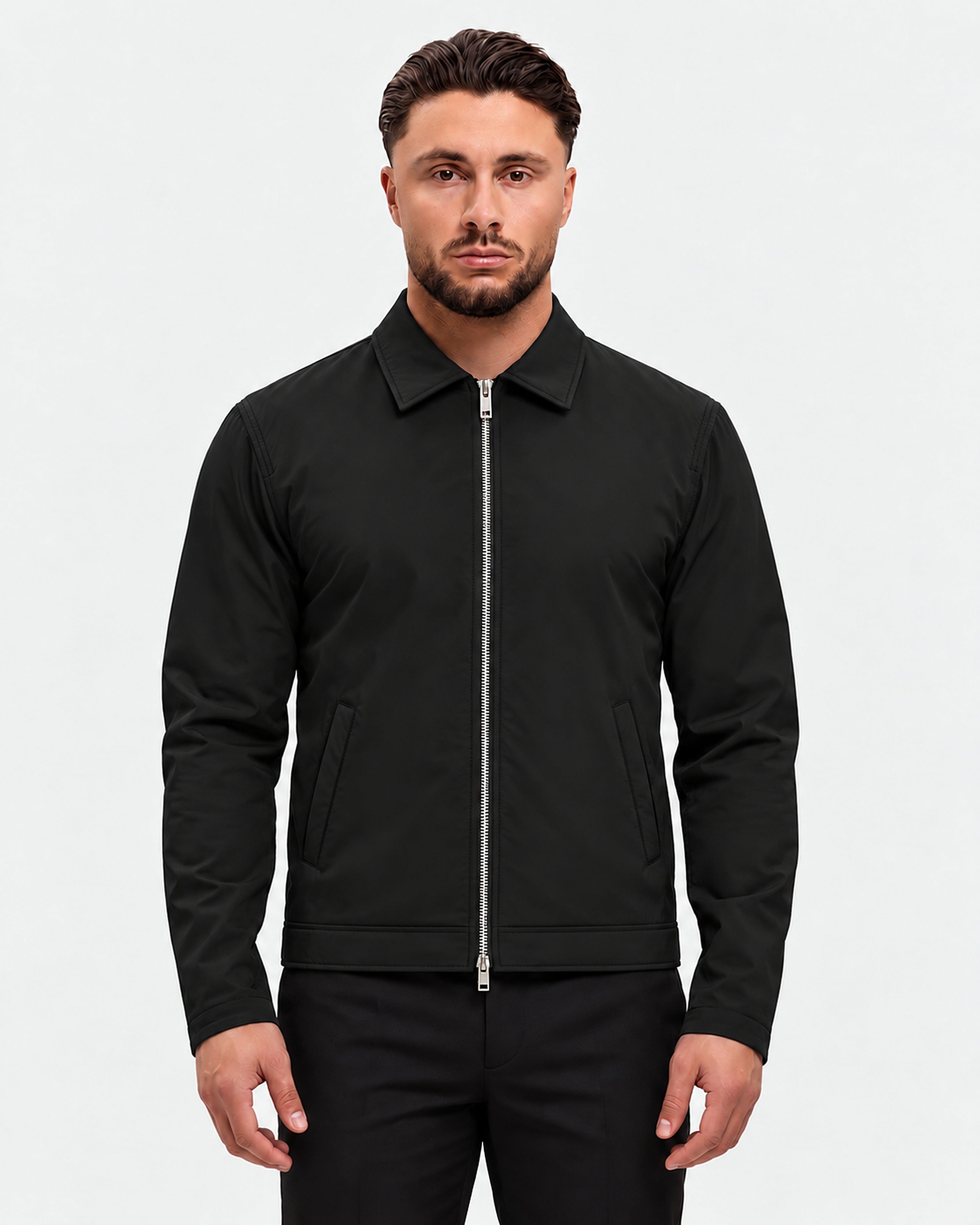 MARSEILLE JACKET | BLACK — voorkant, model (183 cm) draagt maat L
