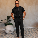 BASE BODYWARMER BLACK met passend Gloss-shirt en zwarte broek – lifestyle 1