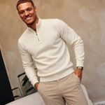 HALF ZIP KNIT | CREME — lifestylefoto