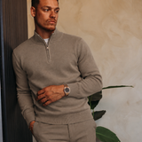 HALF ZIP KNIT | TAUPE — lifestylefoto