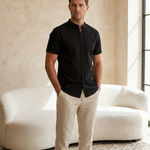 Mao Black Shirt - editorial model