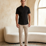 Mao Black Shirt - editorial model