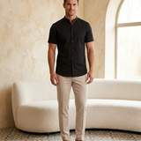 Mao Black Shirt - editorial model