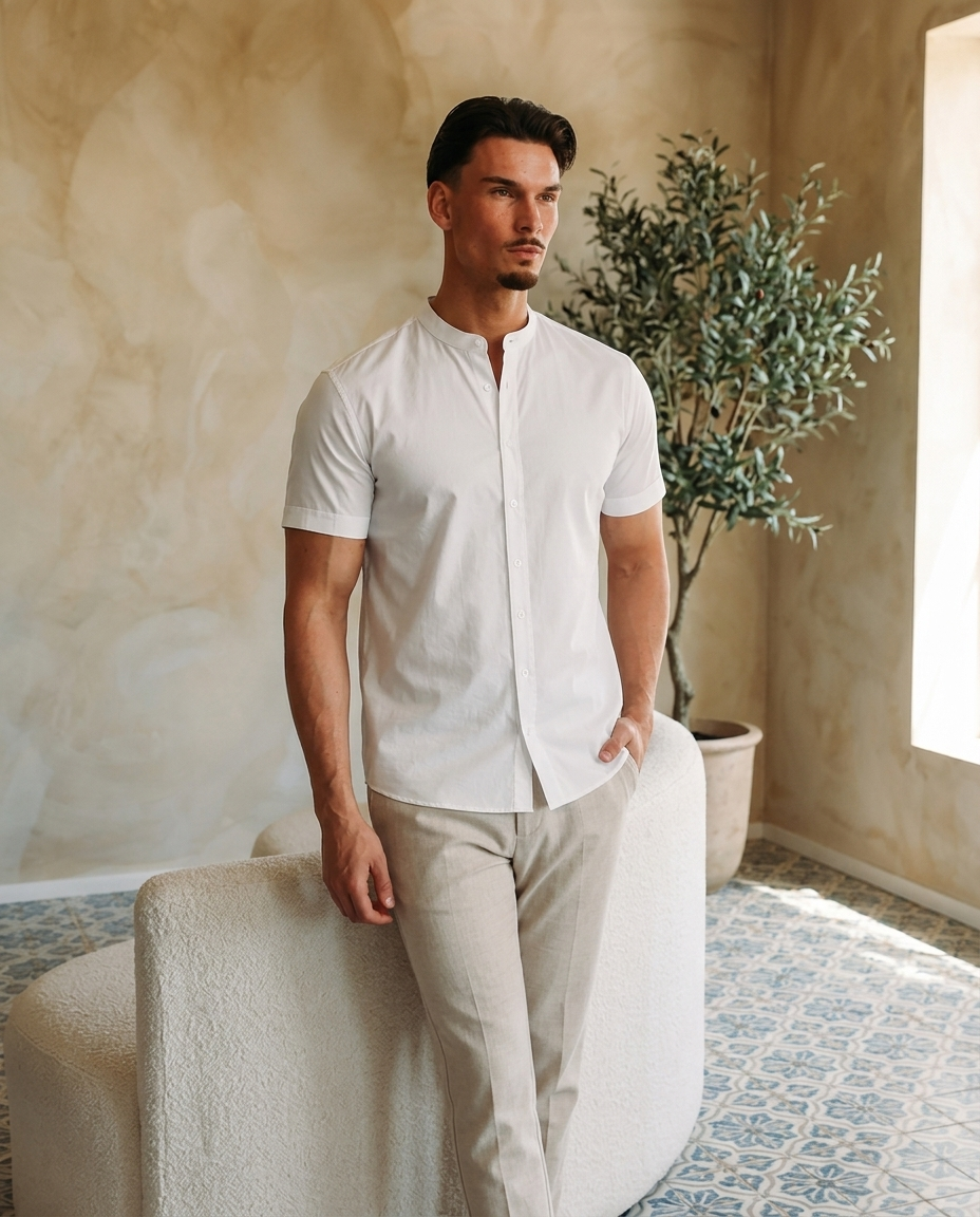 Mao White Shirt - editorial model