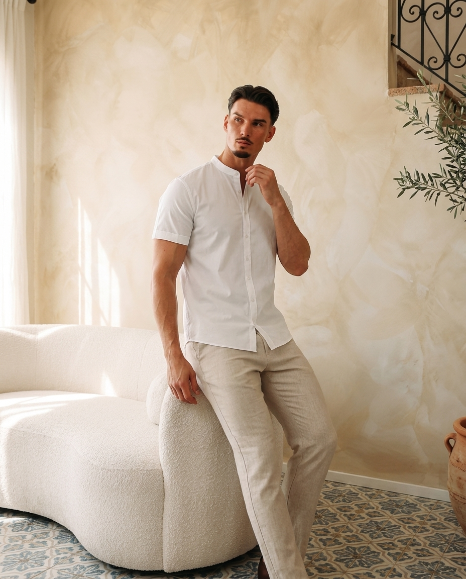 Mao White Shirt - editorial model