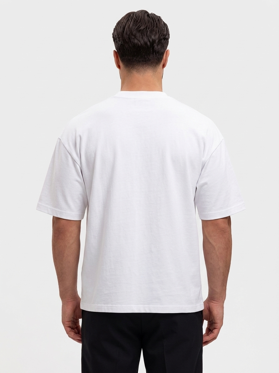 Oversized Cotton T-Shirt White — achterkant, boxy silhouet 280 GSM katoen