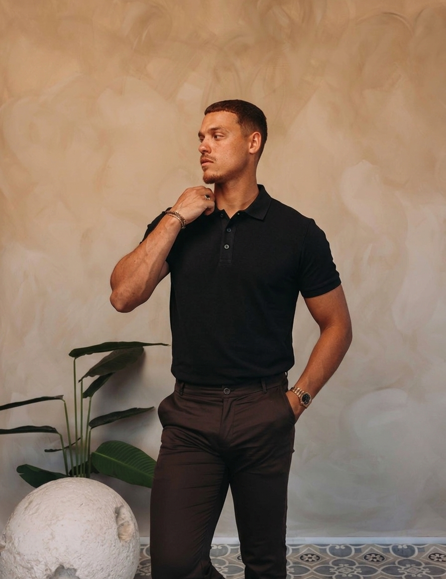 Pique Core Polo Black — lifestyle