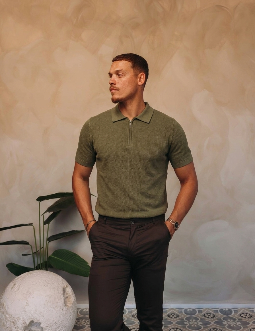 Knit Polo Olive — lifestyle