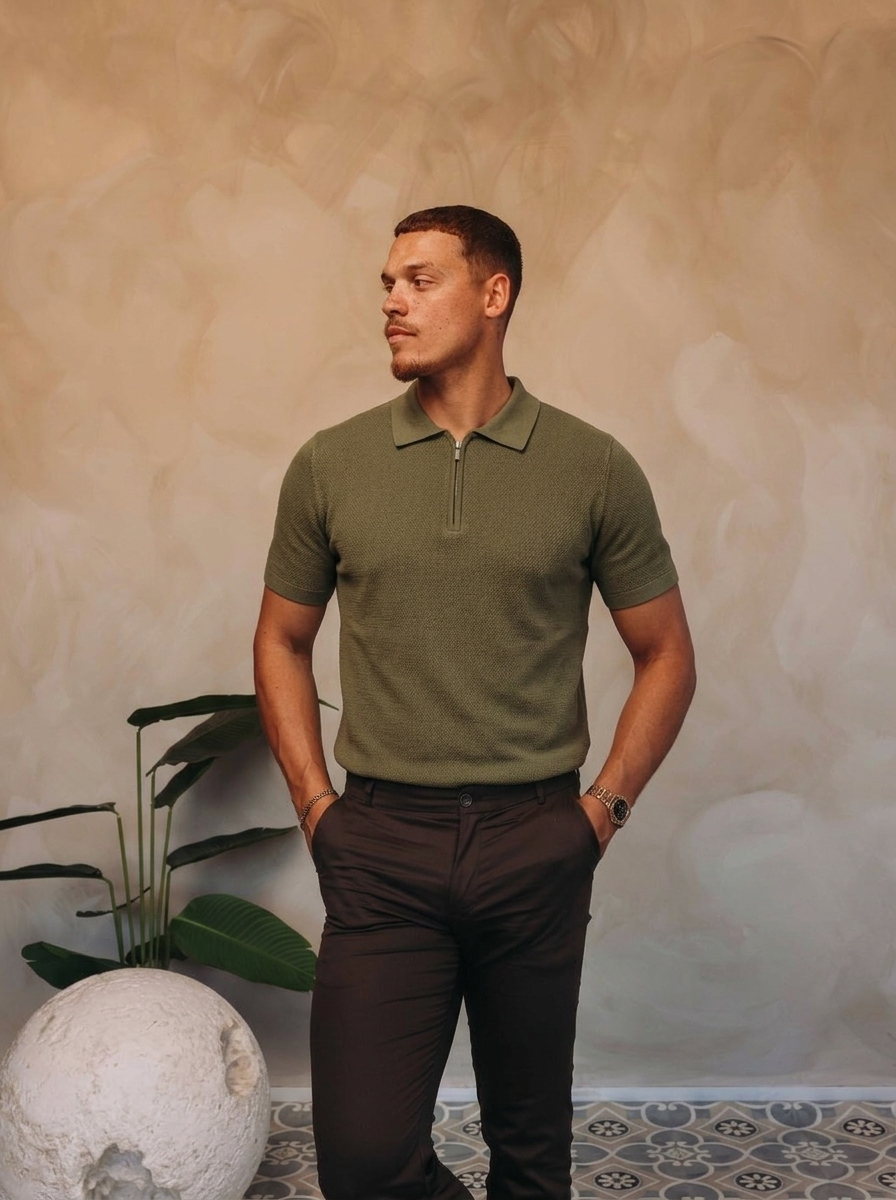 Knit Polo Olive — lifestyle