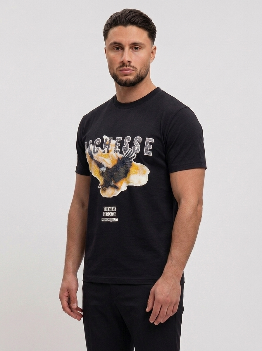 Aigle Black T-Shirt - zijkant studio