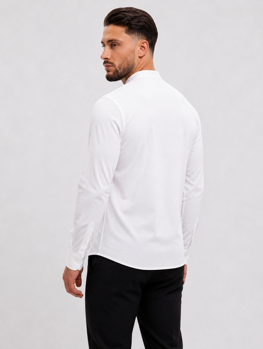 Mandarin Shirt White - achterkant studio