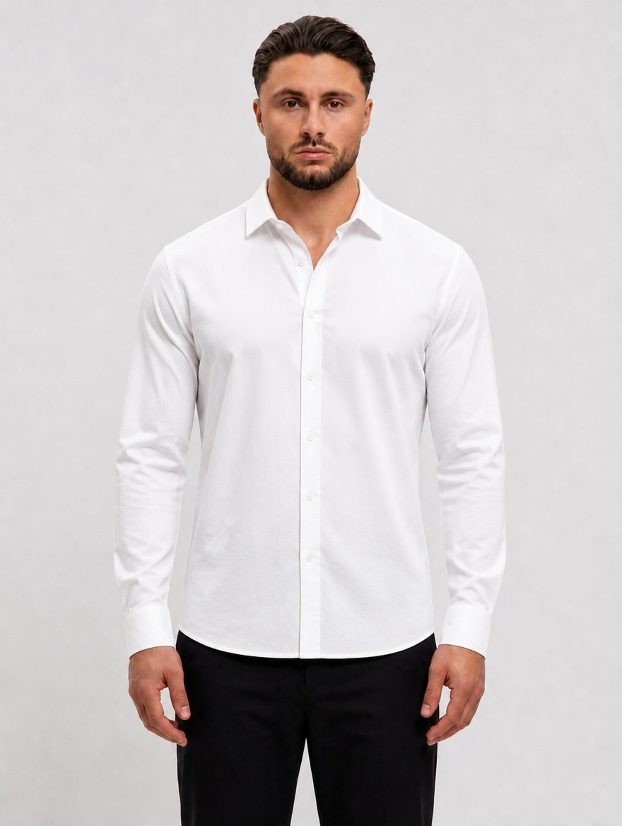 Classic White Shirt - voorkant studio lange mouw