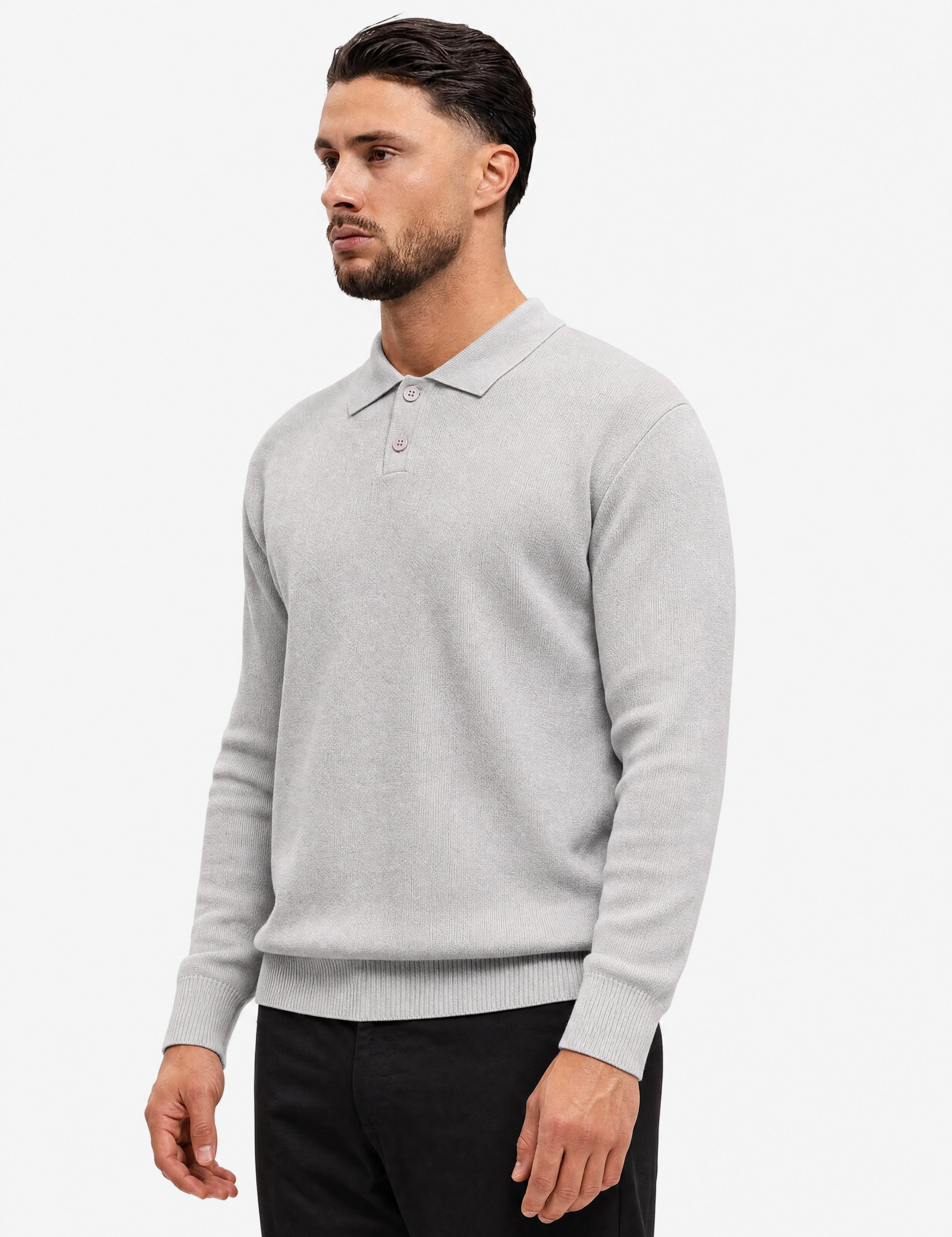 Knit Longsleeve Polo Grey - voorkant