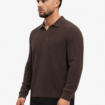 Ribbed Knit Polo Brown - voorkant