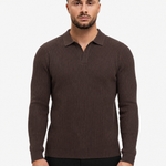 Ribbed Knit Polo Brown - schuin voorkant