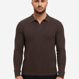 Ribbed Knit Polo Brown - schuin voorkant
