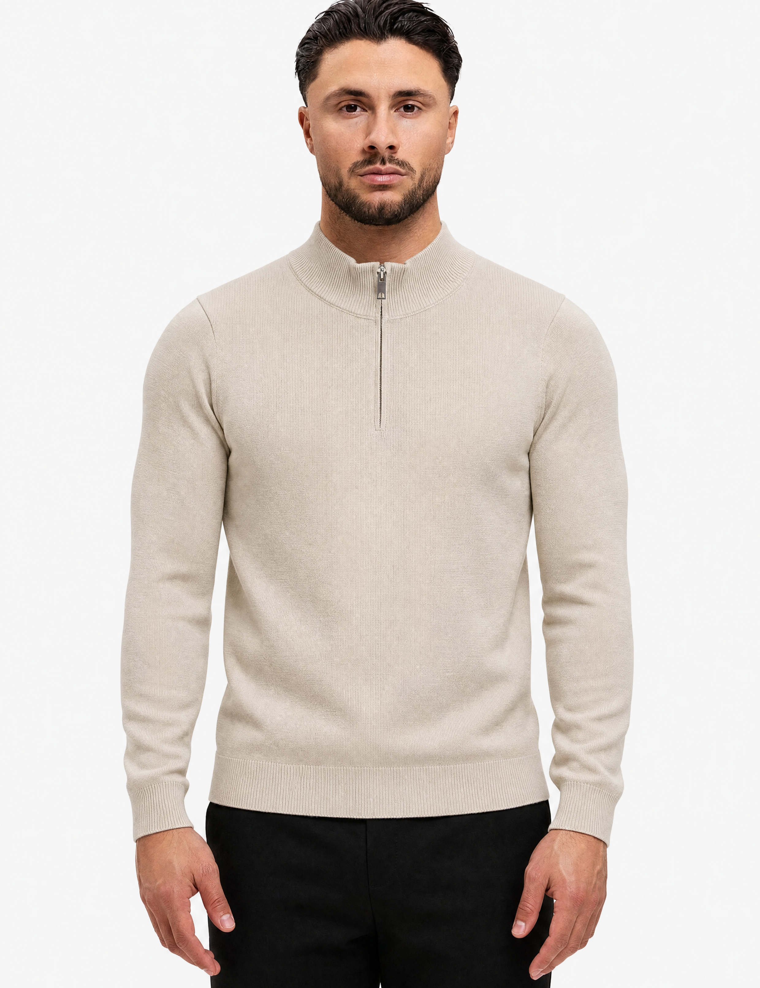 Half Zip Knit Sand - schuin voorkant