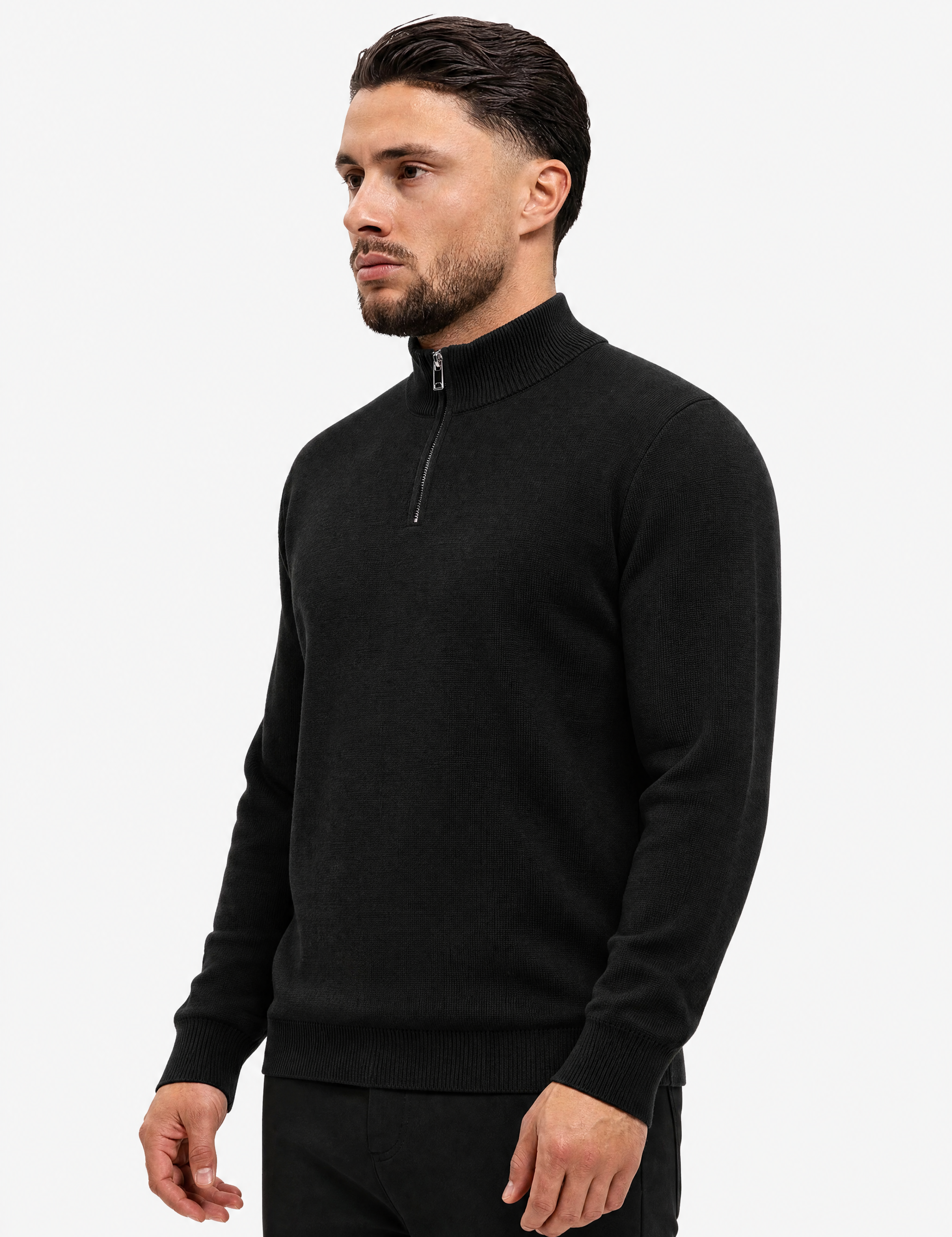 Half Zip Knit Black - voorkant