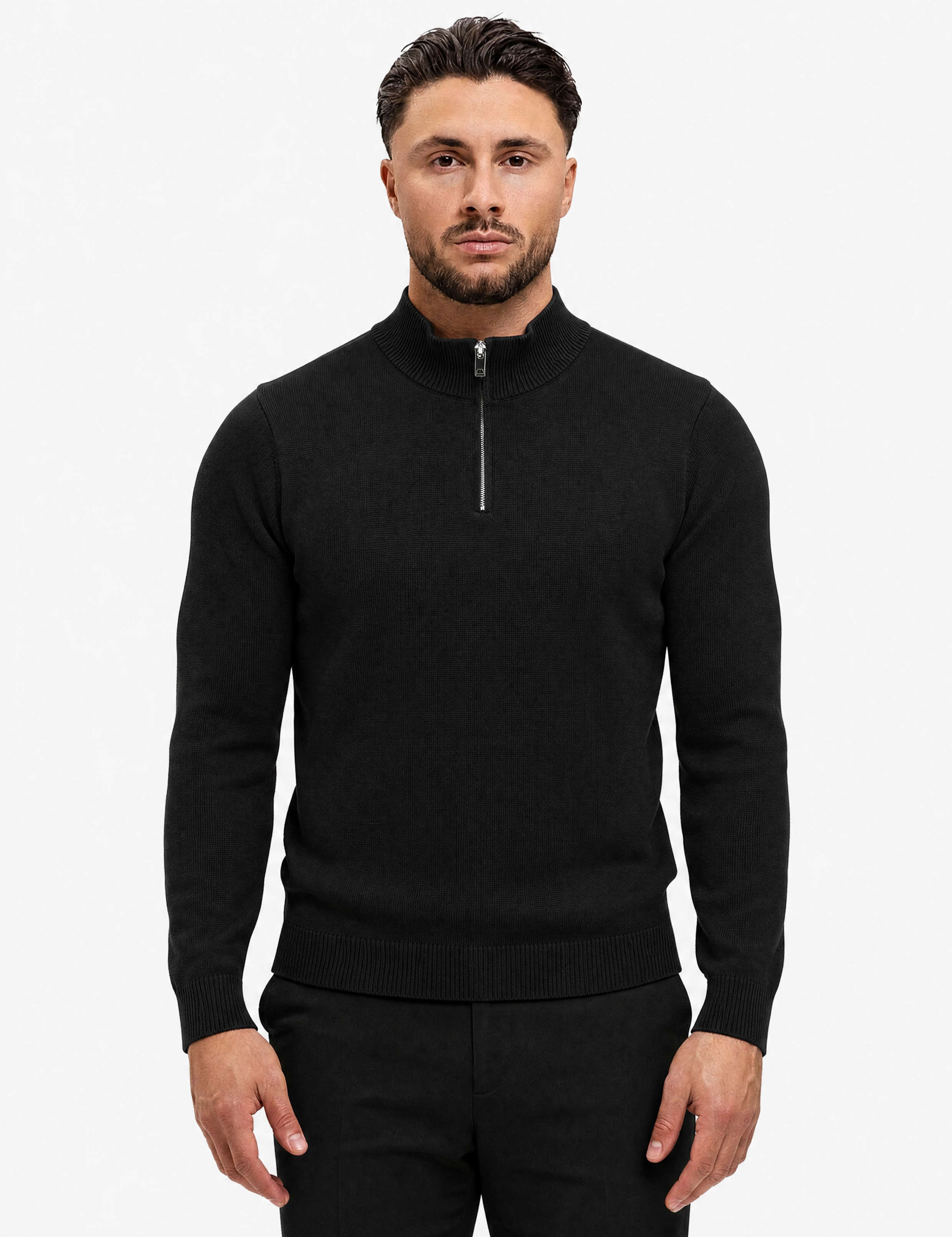 Half Zip Knit Black - schuin voorkant