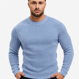 Waffle Knit Sweater Light Blue - handen in zak