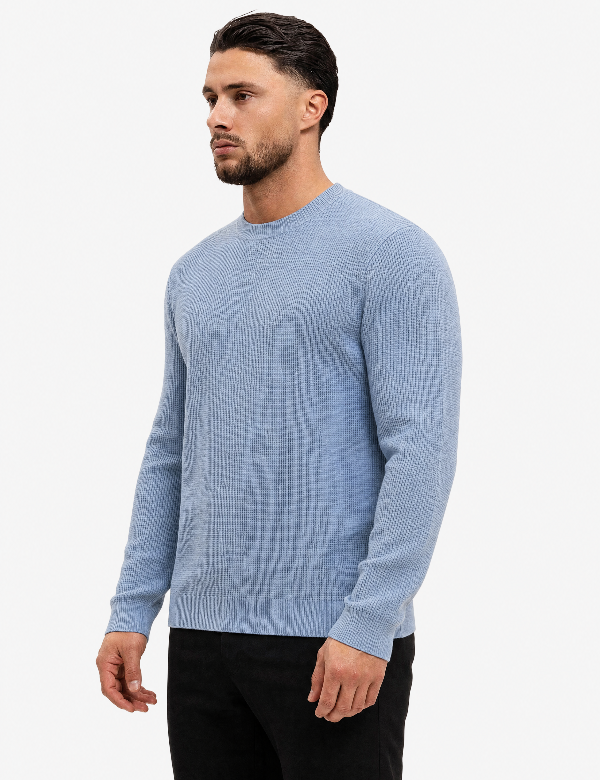 Waffle Knit Sweater Light Blue - voorkant