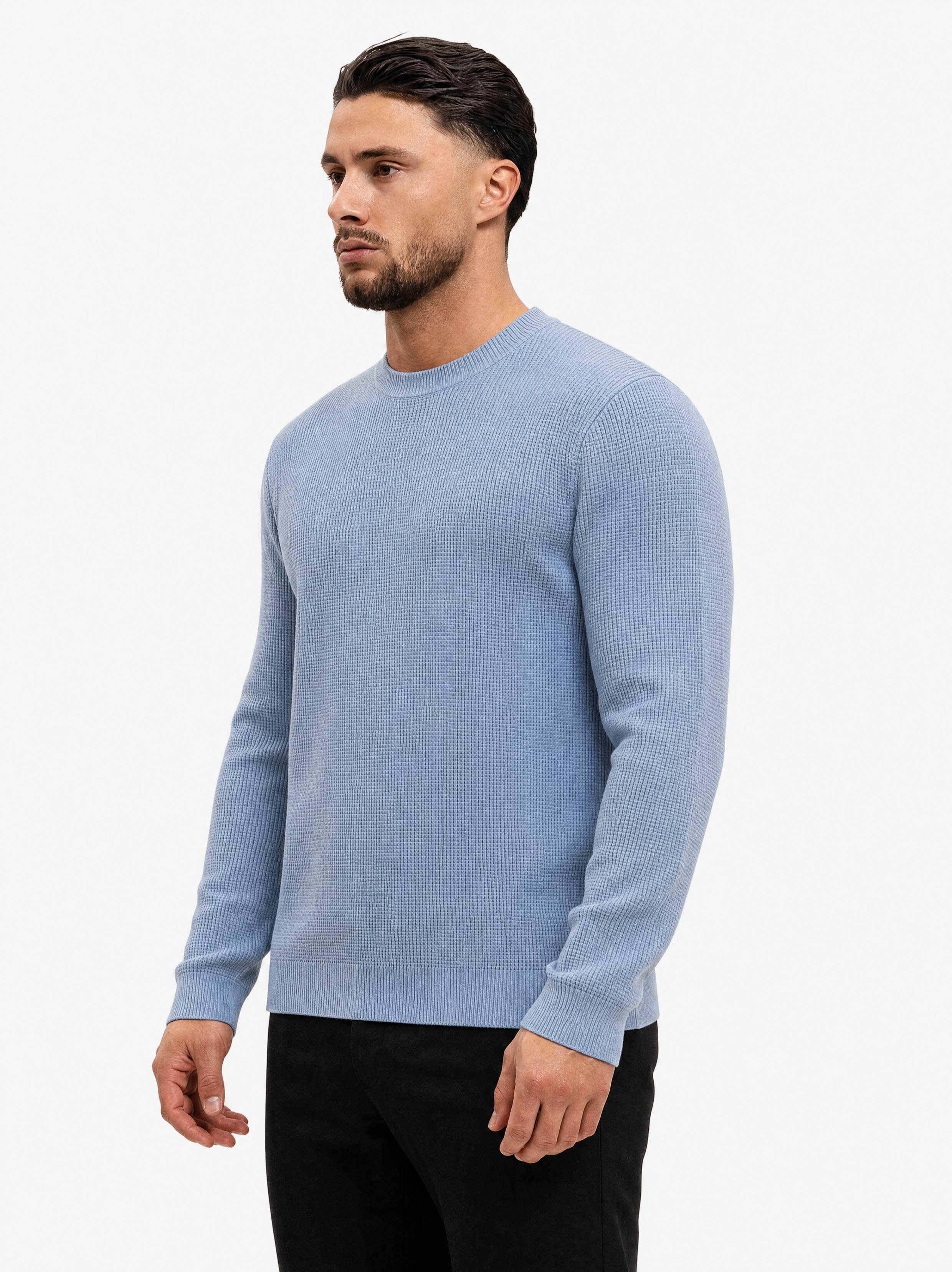 Waffle Knit Sweater Light Blue - voorkant