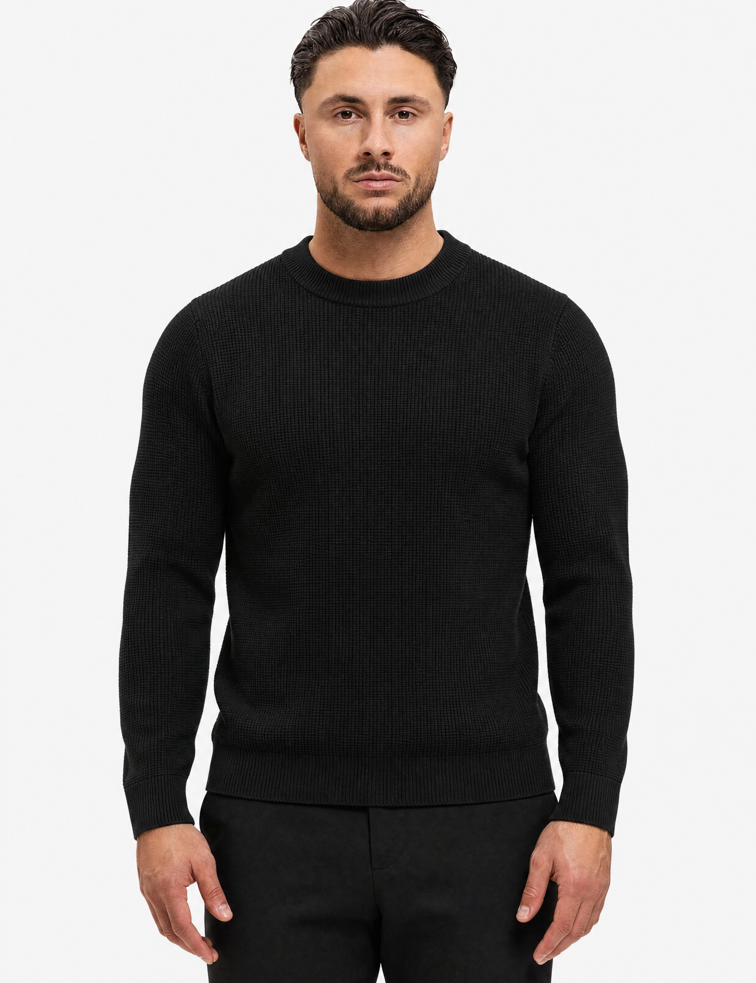 Waffle Knit Sweater Black - schuin voorkant