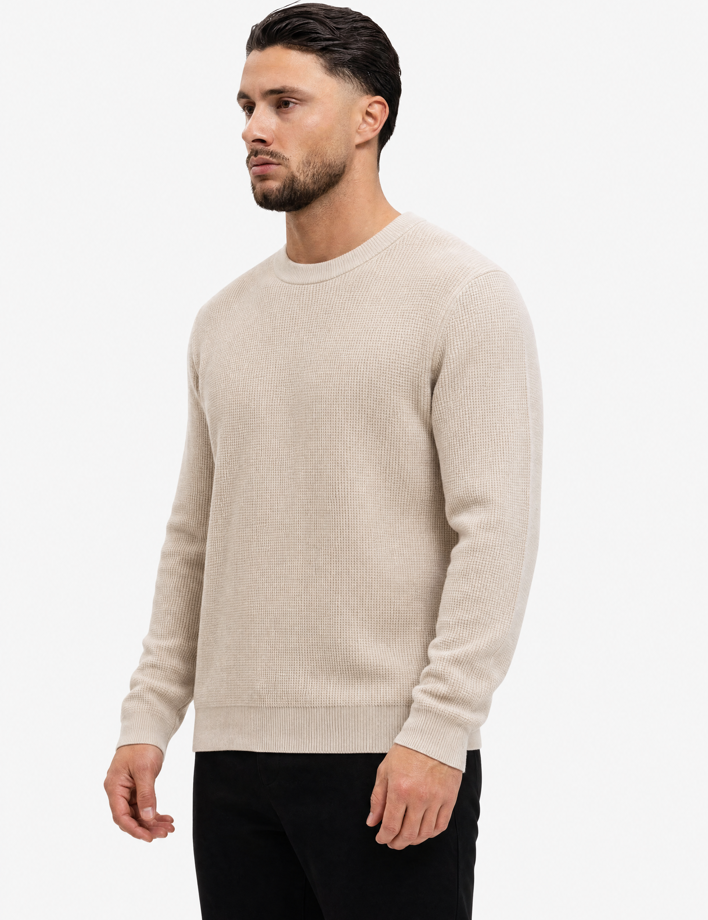 Waffle Knit Sweater Beige - voorkant