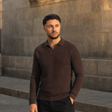 RIBBED KNIT POLO | BROWN