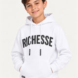 Richesse Brand Hoodie JR White - close-up print