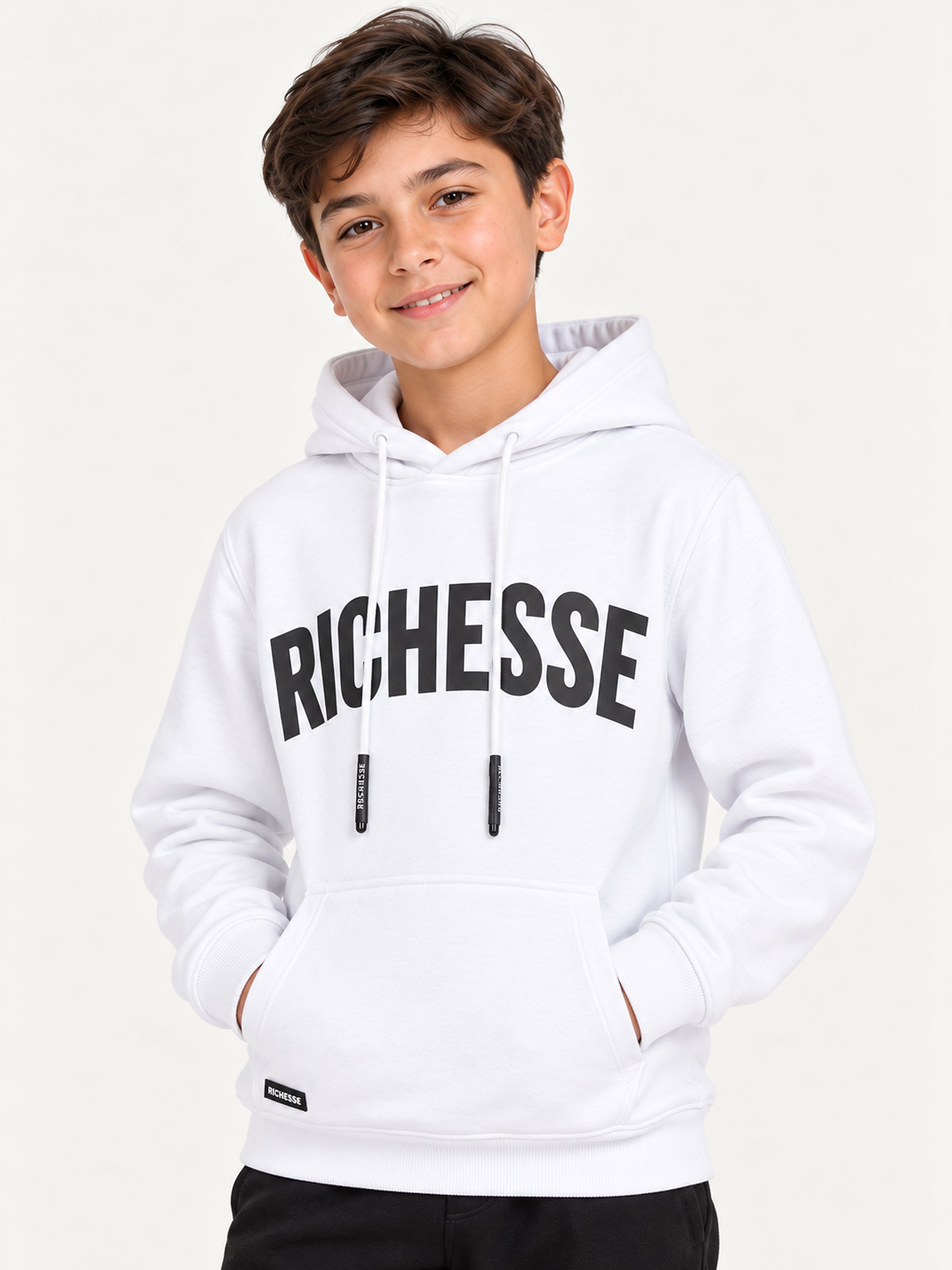 Richesse Brand Hoodie JR White - close-up print