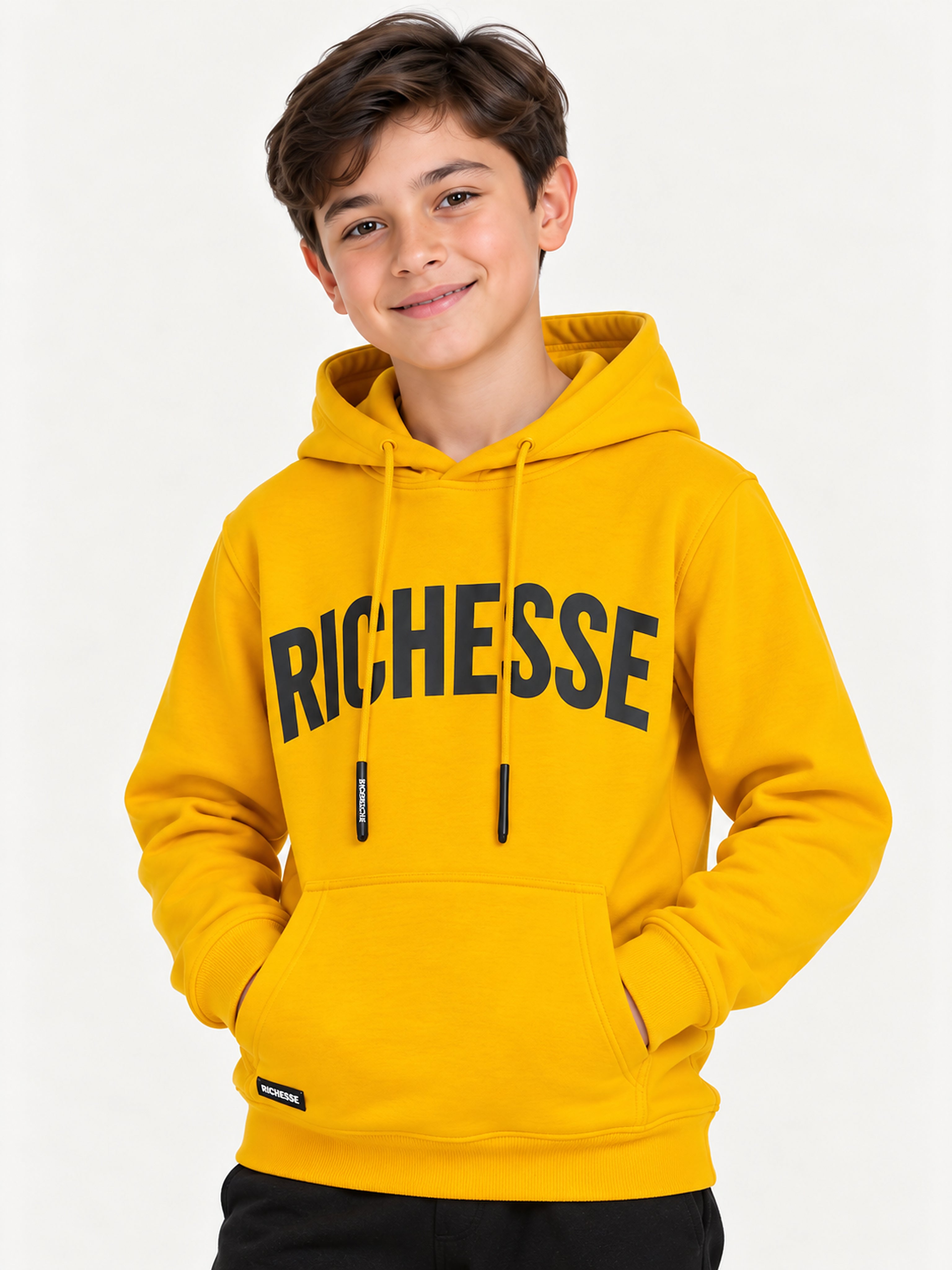 Richesse Brand Hoodie JR Yellow - close-up print