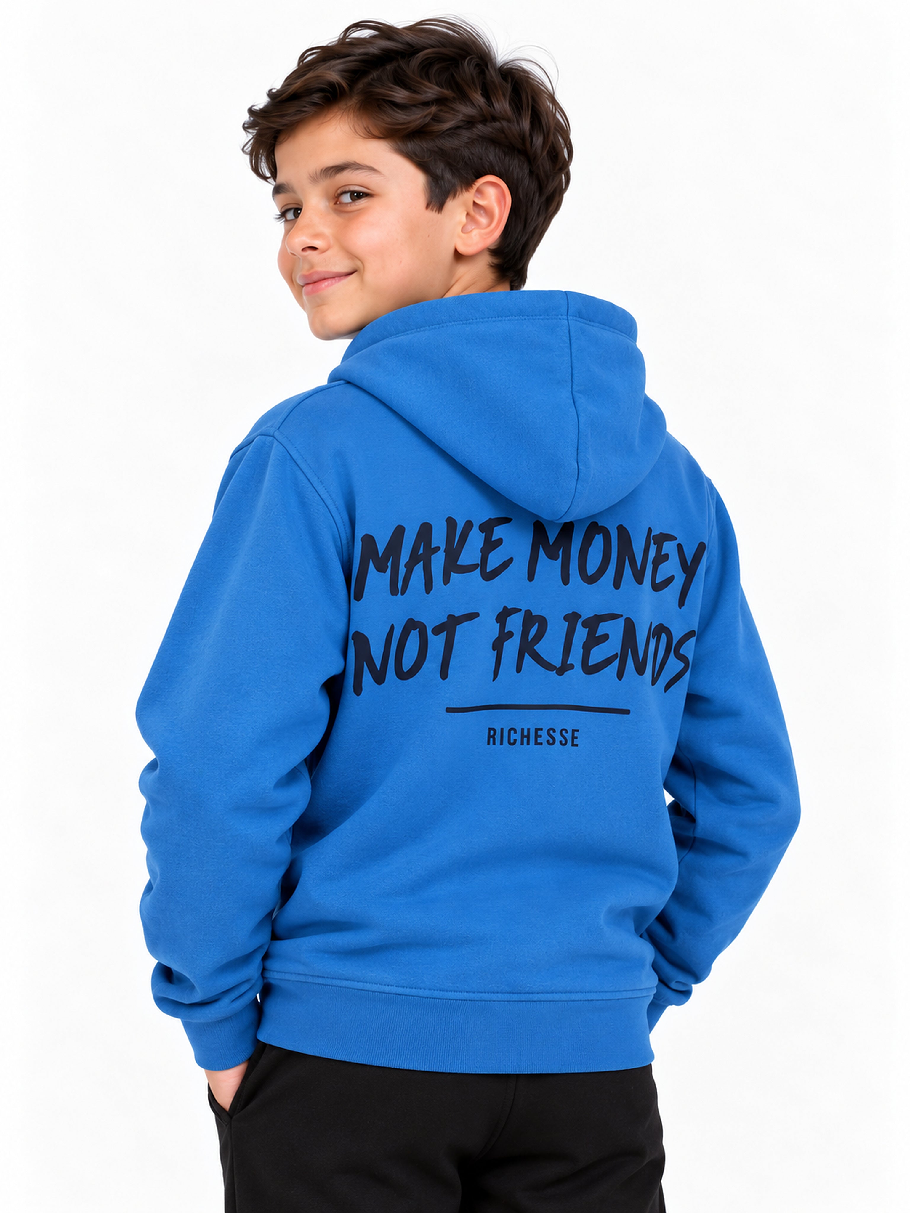 Richesse Infantry Hoodie JR Blue - close-up print