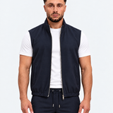 MONZA bodywarmer marineblauw – voorkant, complete set met bijpassende pants (studio)