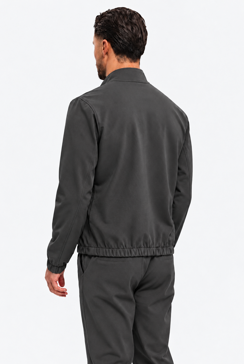 MONZA jacket grijs – achterkant, complete set met bijpassende pants (studio)