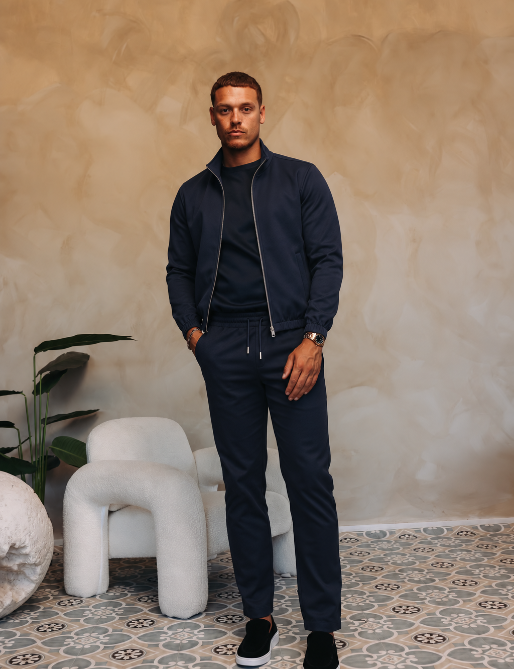 MONZA JACKET | NAVY – lifestyle, complete set met bijpassende marineblauwe MONZA pants