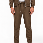 MONZA pants bruin – voorkant, complete set met bijpassende jacket (studio)