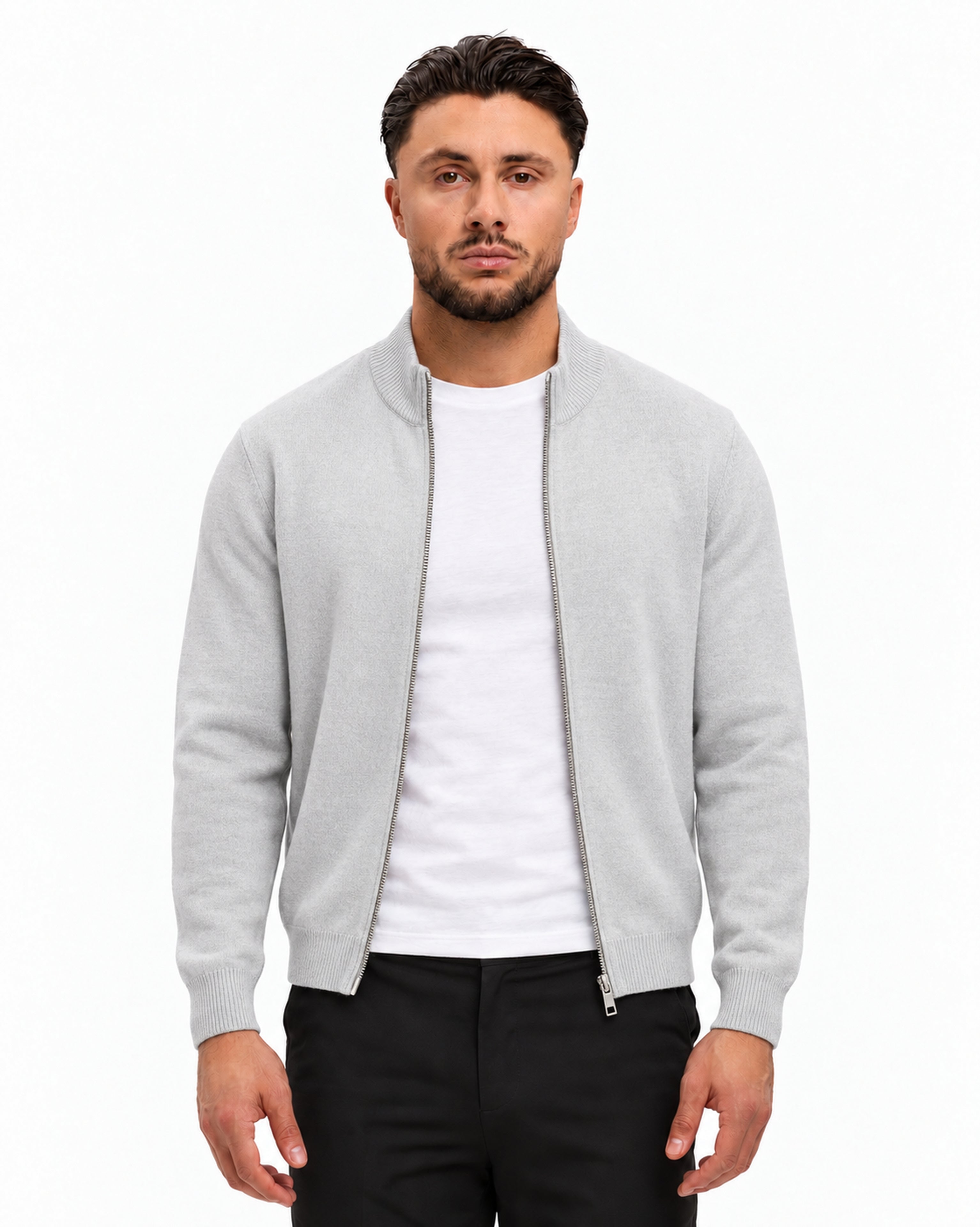 RIVAS HEAVY ZIPPER VEST GREY - studio voorkant
