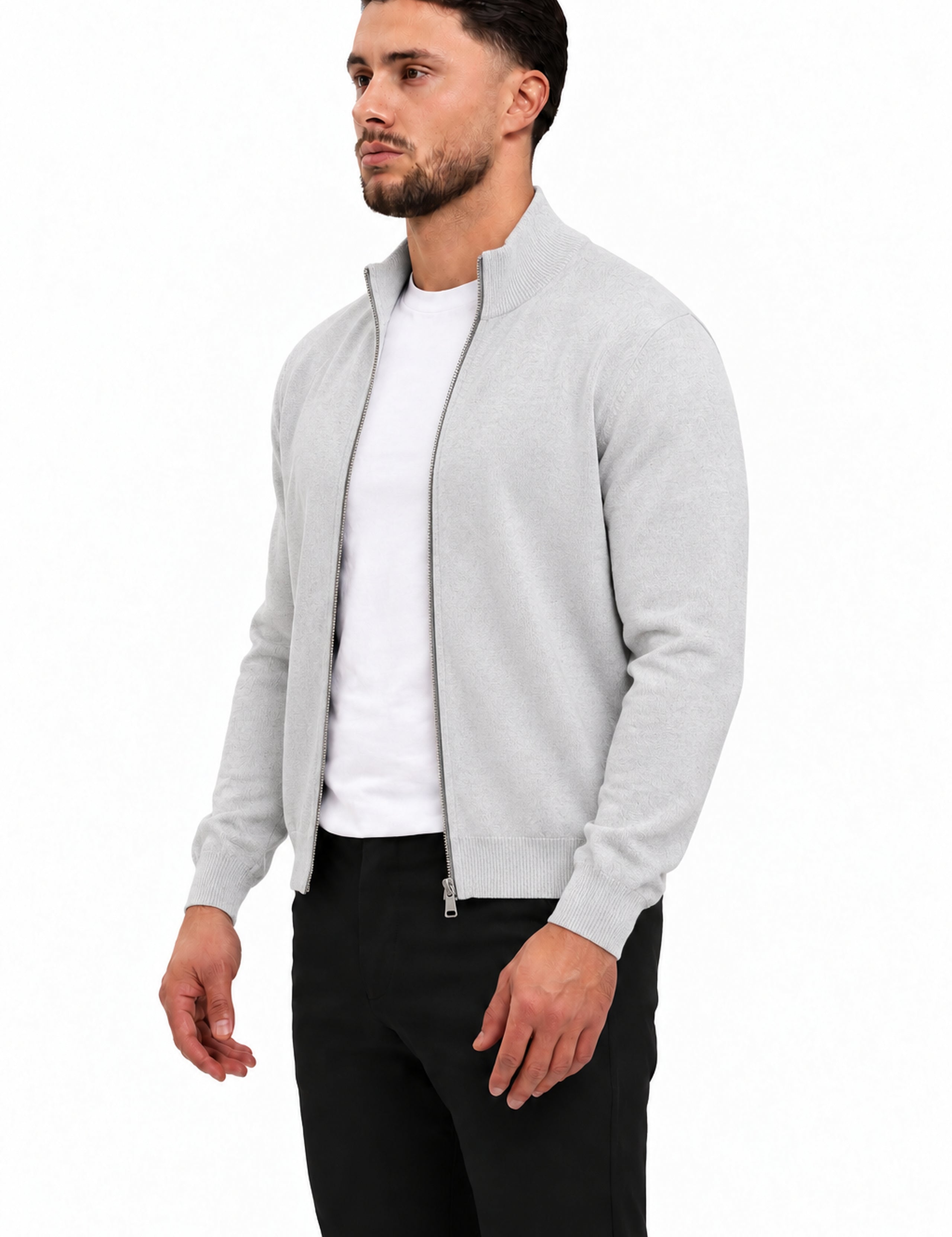RIVAS HEAVY ZIPPER VEST GREY - studio zijkant