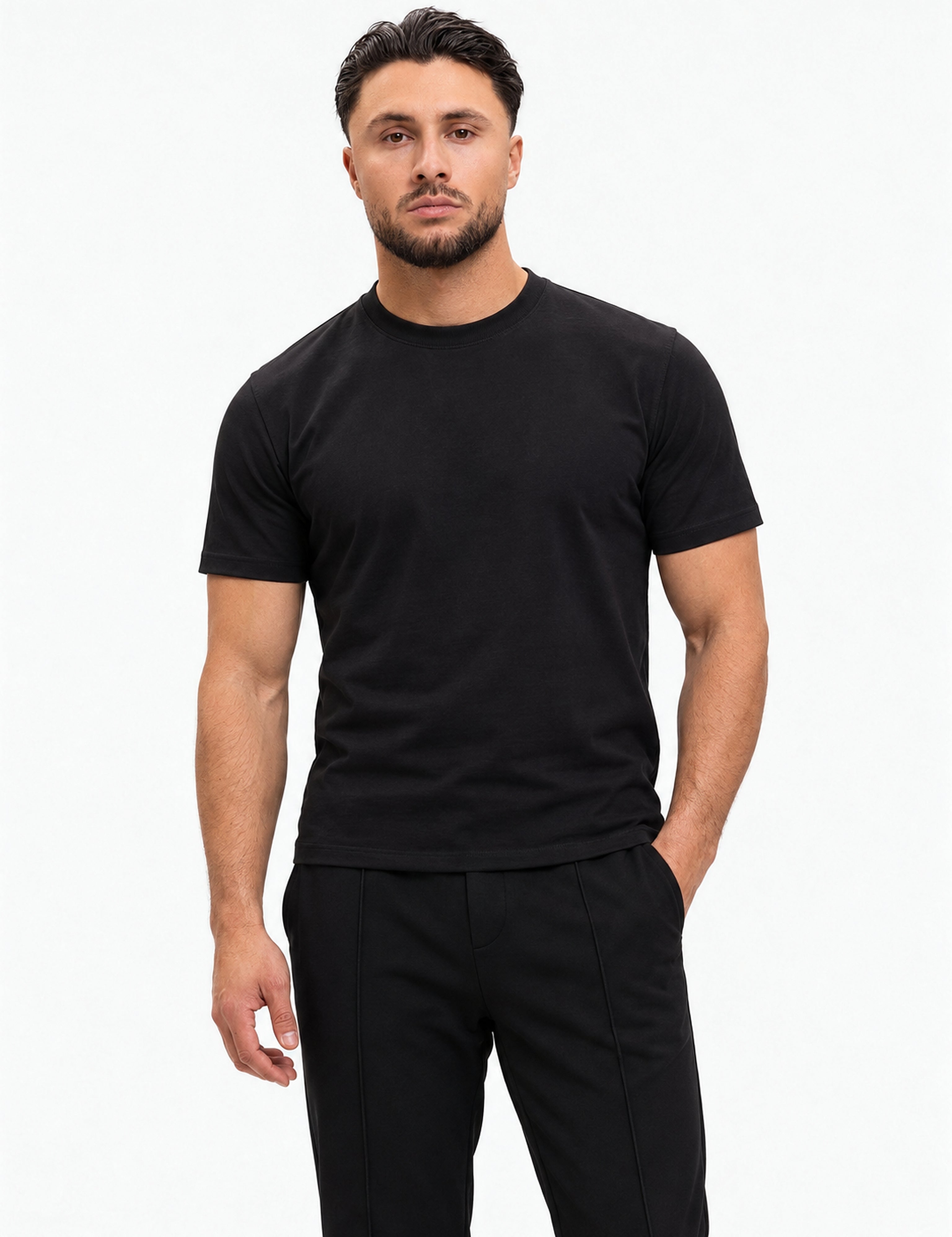 RK Blank Tee Black Slimfit - voorkant